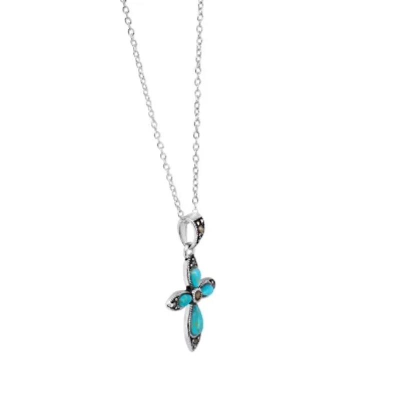 Sterling Silver 18in. Turquoise Cross Pendant Necklace