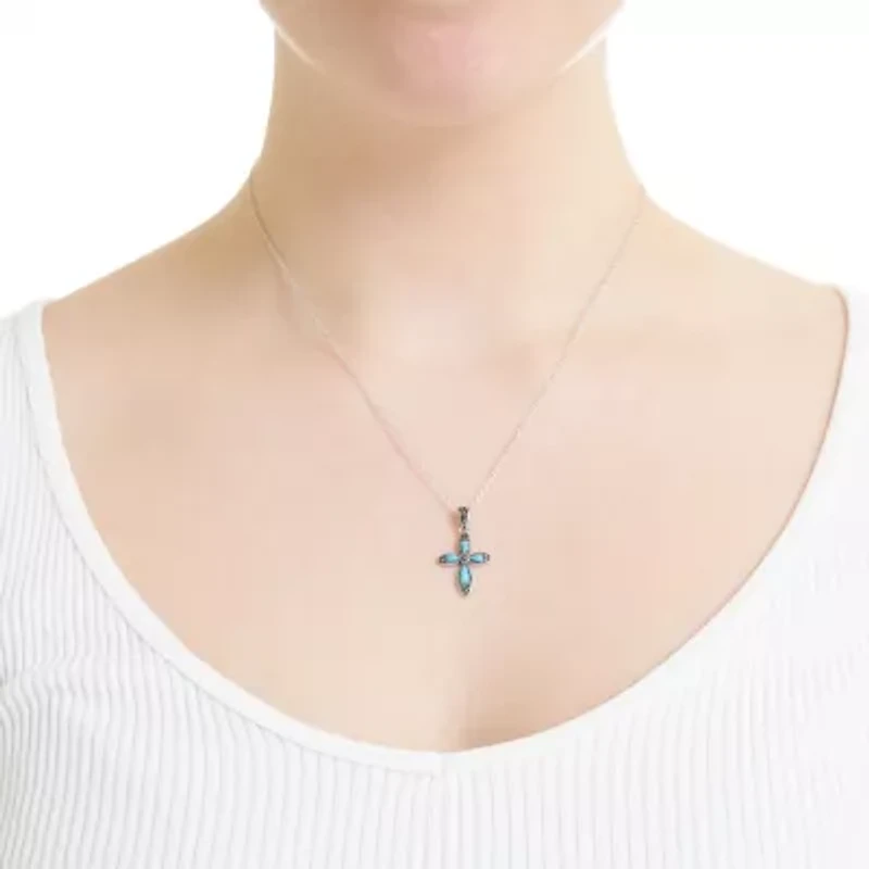 Sterling Silver 18in. Turquoise Cross Pendant Necklace