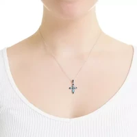 Sterling Silver 18in. Turquoise Cross Pendant Necklace