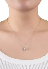 Sterling Silver 16+2" Cubic Zirconia Teardrop Pendant Necklace