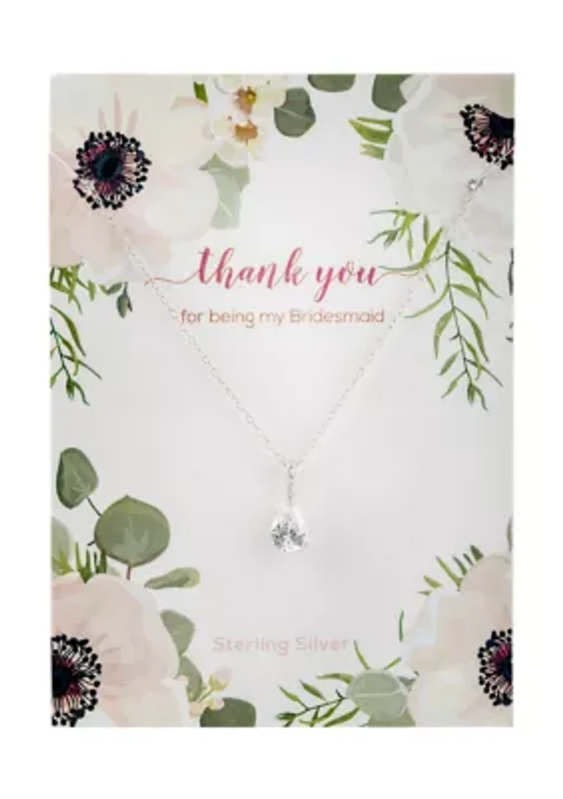 Sterling Silver 16+2" Cubic Zirconia Teardrop Pendant Necklace
