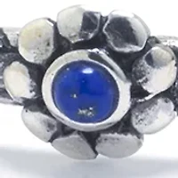 Sterling Silver Lapis Cabochon Flower Hammered Bangle Bracelet