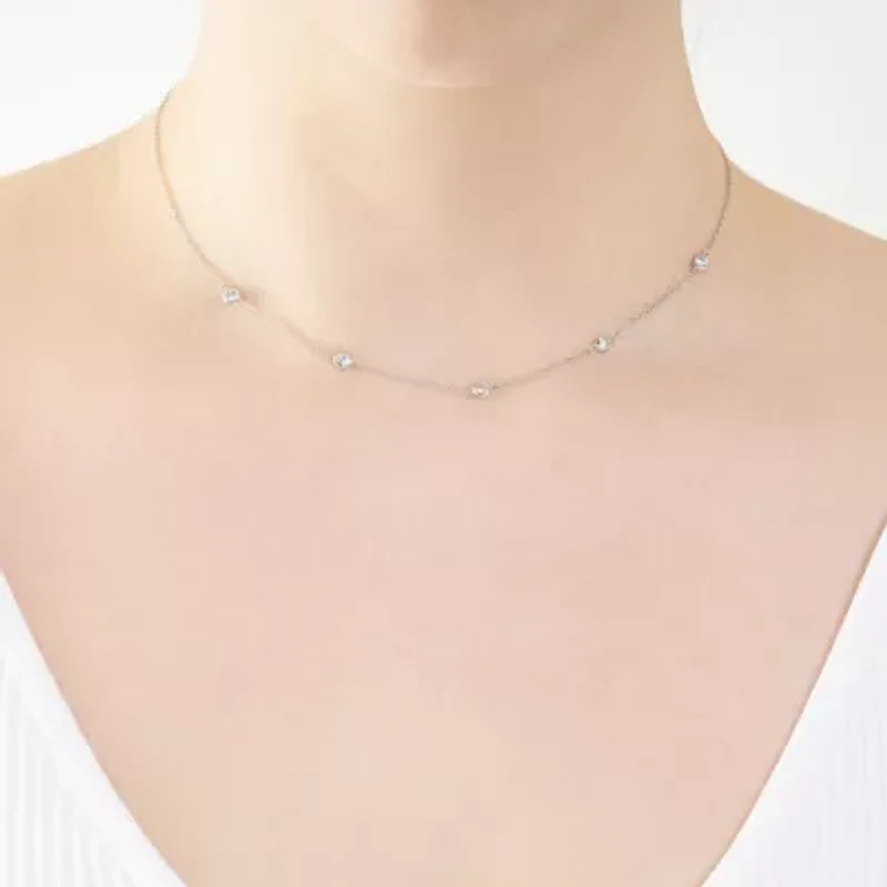 Sterling Silver 16+2-in. 5 Round Cubic Zirconia Necklace