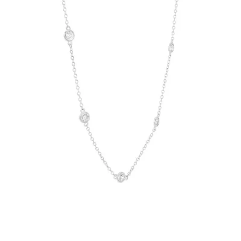 Sterling Silver 16+2-in. 5 Round Cubic Zirconia Necklace