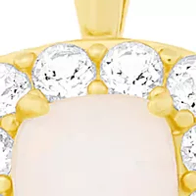 Gold Over Sterling Silver Simulated Opal and White Topaz Square Halo Pendant Necklace