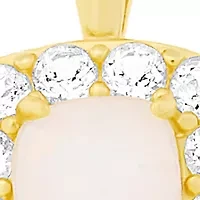 Gold Over Sterling Silver Simulated Opal and White Topaz Square Halo Pendant Necklace