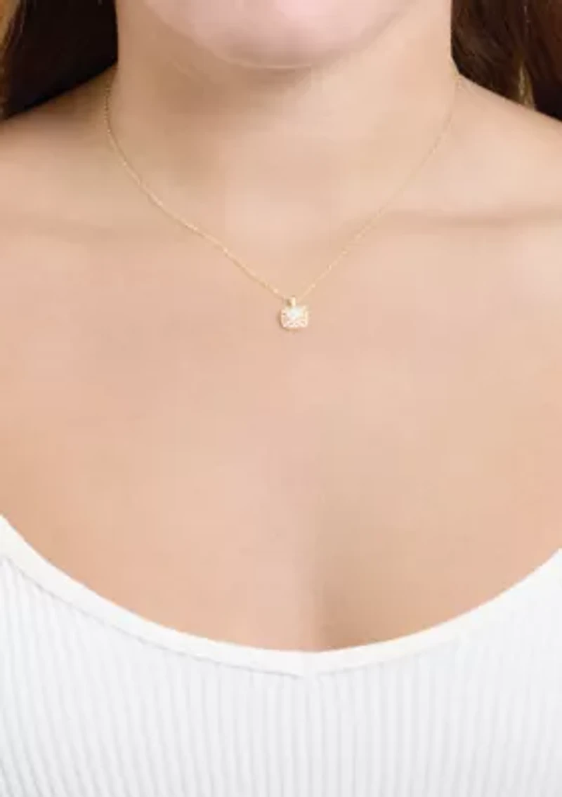 Gold Over Sterling Silver Simulated Opal and White Topaz Square Halo Pendant Necklace