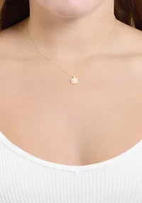 Gold Over Sterling Silver Simulated Opal and White Topaz Square Halo Pendant Necklace