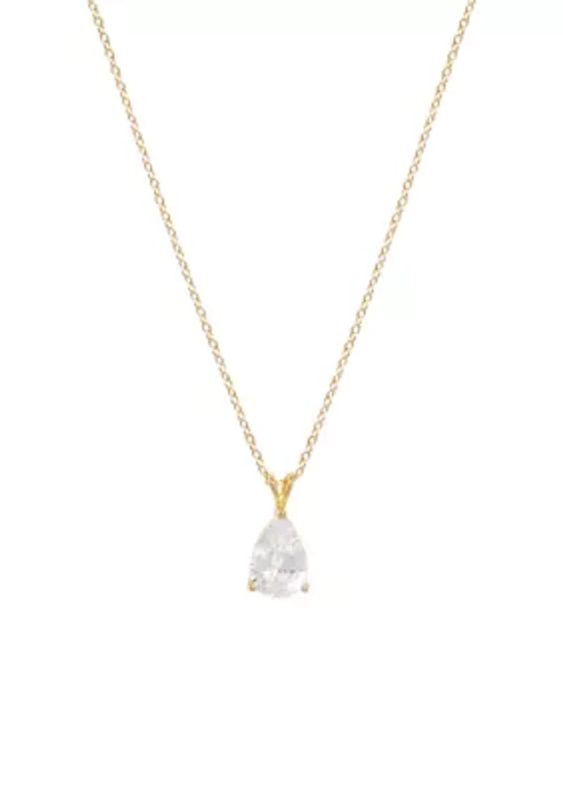 Sterling Silver 18" Cubic Zirconia Teardrop Pendant Necklace