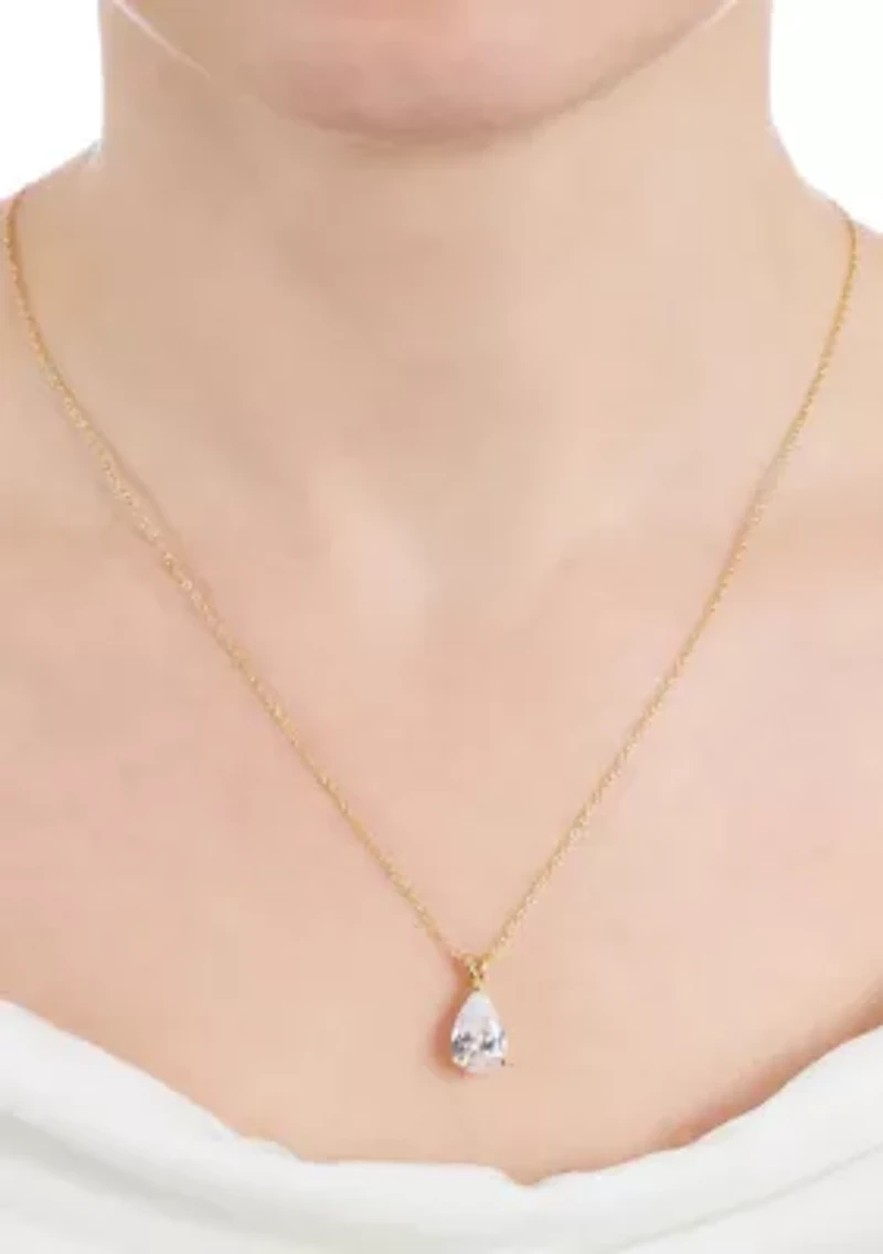 Sterling Silver 18" Cubic Zirconia Teardrop Pendant Necklace