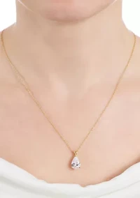 Sterling Silver 18" Cubic Zirconia Teardrop Pendant Necklace