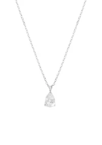 Sterling Silver 18" Cubic Zirconia Teardrop Pendant Necklace