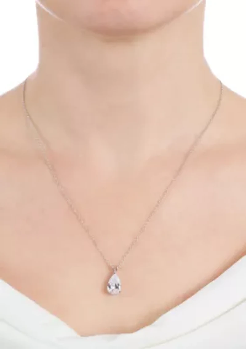 Sterling Silver 18" Cubic Zirconia Teardrop Pendant Necklace