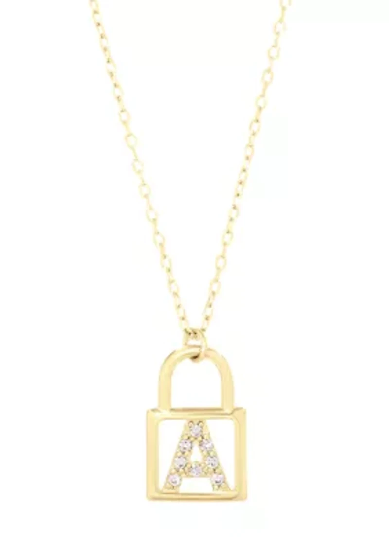 Sterling Silver Cubic Zirconia Initial Lock Pendant Necklace