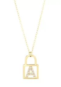 Sterling Silver Cubic Zirconia Initial Lock Pendant Necklace