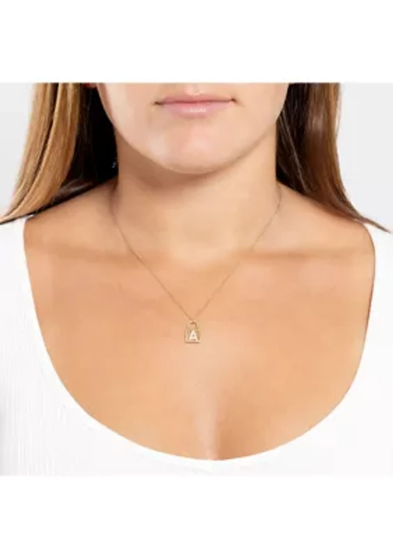 Sterling Silver Cubic Zirconia Initial Lock Pendant Necklace