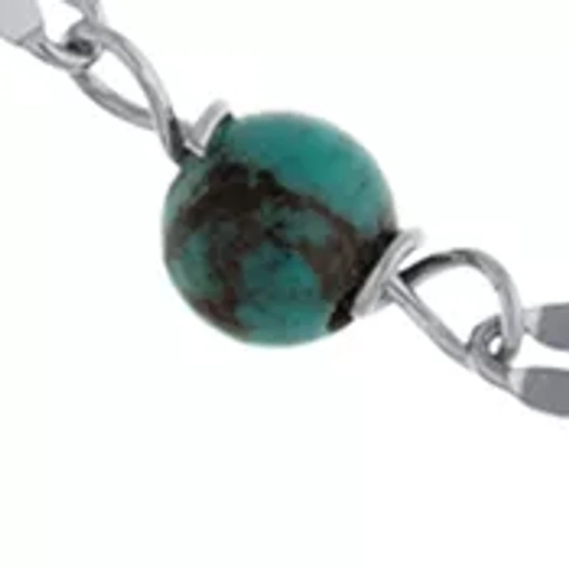 Sterling Silver 16in +2in Genuine Turquoise 3 Row Mirror Chain Necklace