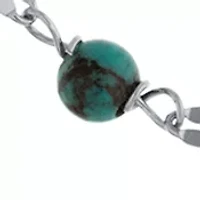 Sterling Silver 16in +2in Genuine Turquoise 3 Row Mirror Chain Necklace