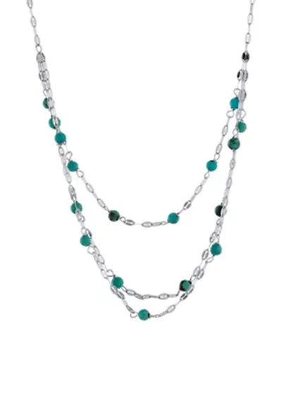 Sterling Silver 16in +2in Genuine Turquoise 3 Row Mirror Chain Necklace