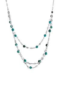 Sterling Silver 16in +2in Genuine Turquoise 3 Row Mirror Chain Necklace