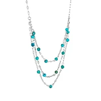 Sterling Silver 16in +2in Genuine Turquoise 3 Row Mirror Chain Necklace