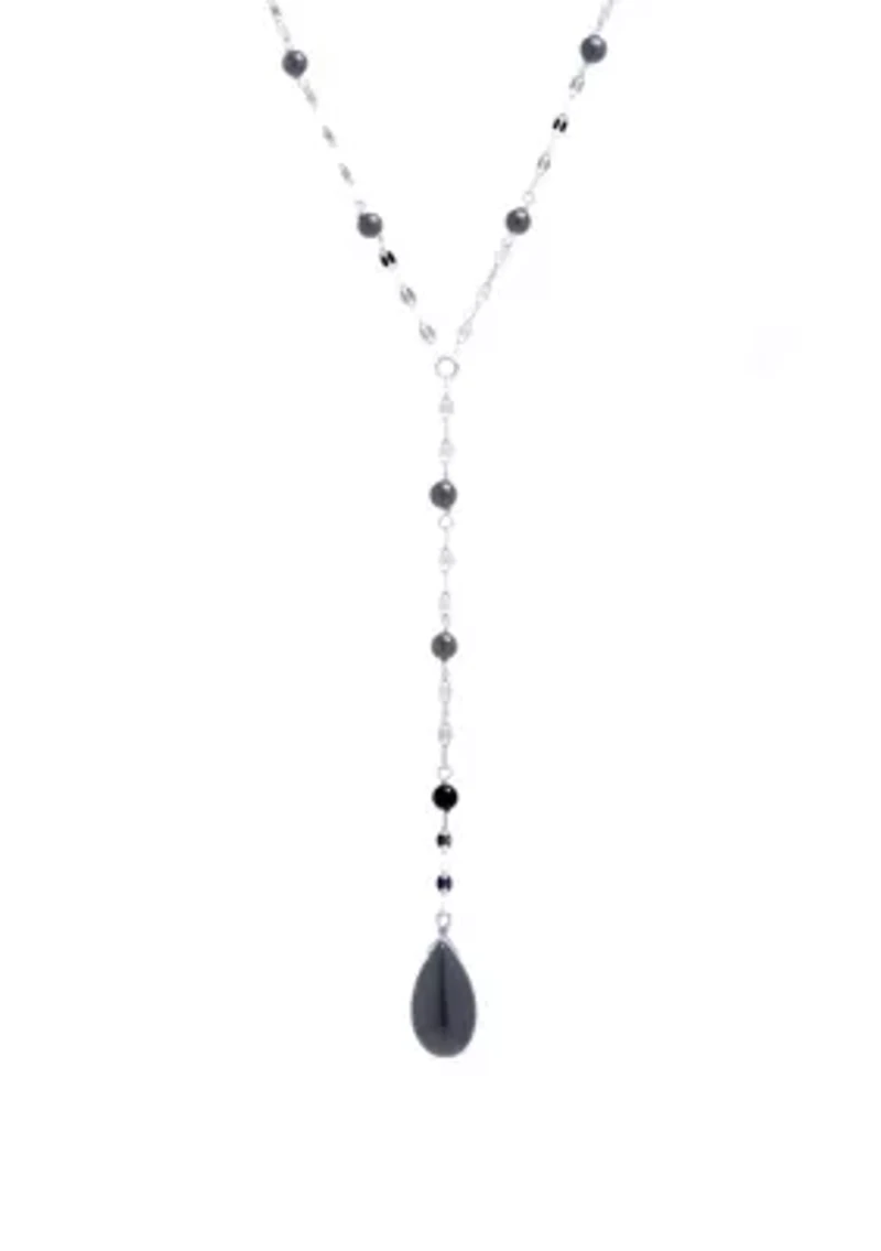 Sterling Silver Onyx Beaded Mirror Chain Y Necklace