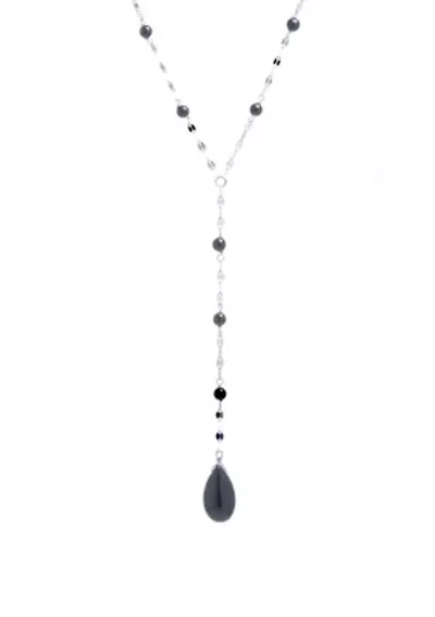 Sterling Silver Onyx Beaded Mirror Chain Y Necklace