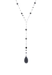 Sterling Silver Onyx Beaded Mirror Chain Y Necklace
