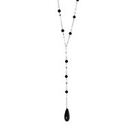 Sterling Silver Onyx Beaded Mirror Chain Y Necklace