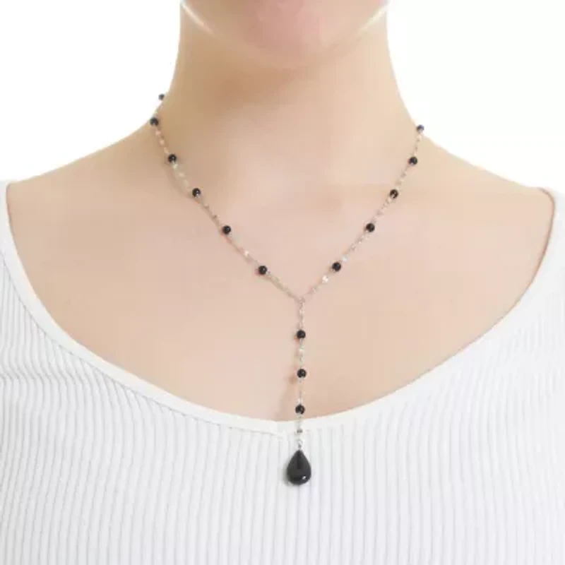 Sterling Silver Onyx Beaded Mirror Chain Y Necklace