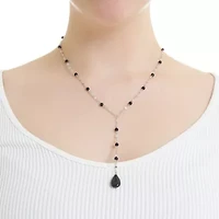Sterling Silver Onyx Beaded Mirror Chain Y Necklace