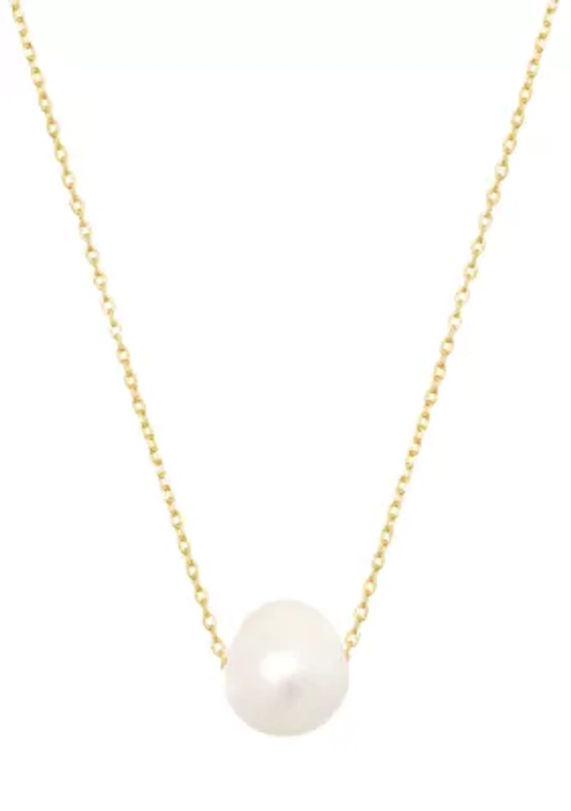 Gold Over Sterling Silver 18" 10 Millimeter Freshwater Pearl Diamond Cut Cable Chain Necklace