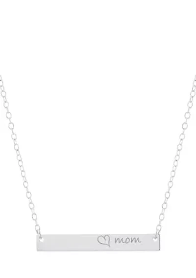 Sterling Silver "Mom" with Heart Bar Necklace
