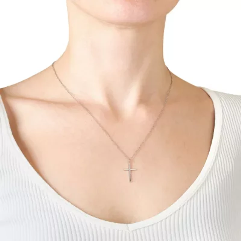 Sterling Silver 16+2IN Cross Pendant Necklace