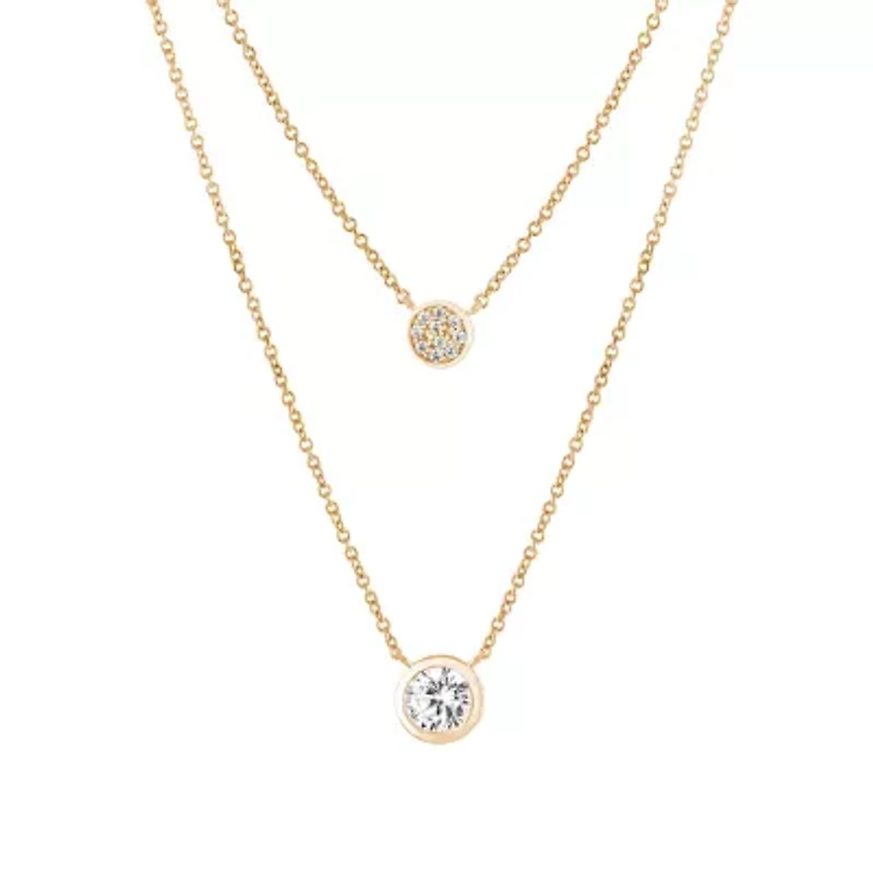 Sterling Silver 16+2-in. Cubic Zirconia Disc 2 Layered Necklace