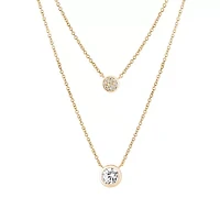Sterling Silver 16+2-in. Cubic Zirconia Disc 2 Layered Necklace