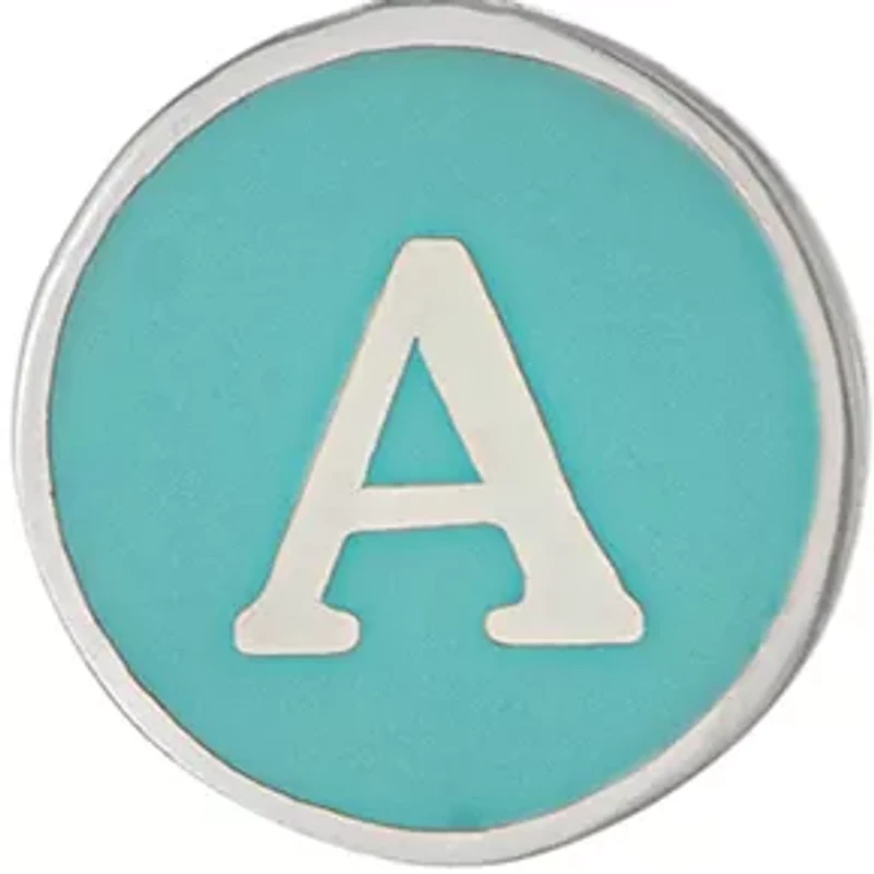 Sterling Silver Aqua Enamel Disc Initial A Necklace