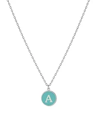 Sterling Silver Aqua Enamel Disc Initial A Necklace