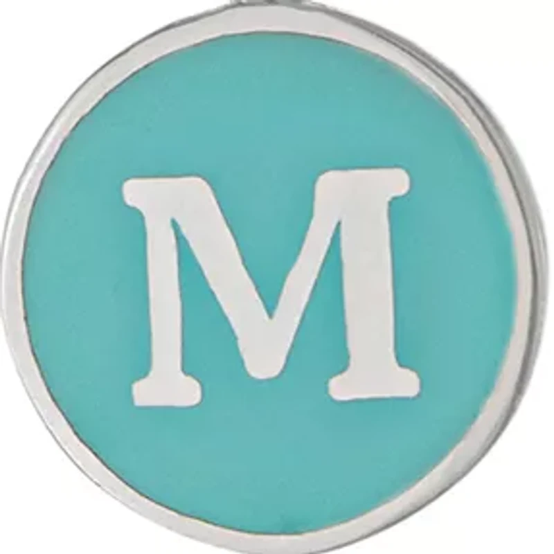 Sterling Silver 16in +2in Initial M Aqua Circle Pendant Necklace
