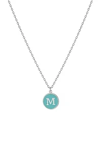 Sterling Silver 16in +2in Initial M Aqua Circle Pendant Necklace