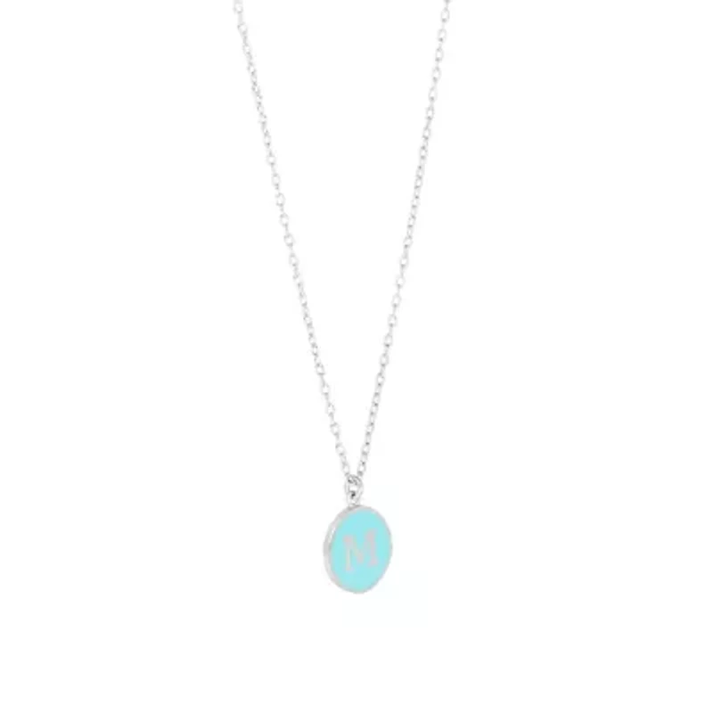 Sterling Silver 16in +2in Initial M Aqua Circle Pendant Necklace