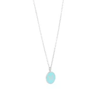 Sterling Silver 16in +2in Initial M Aqua Circle Pendant Necklace