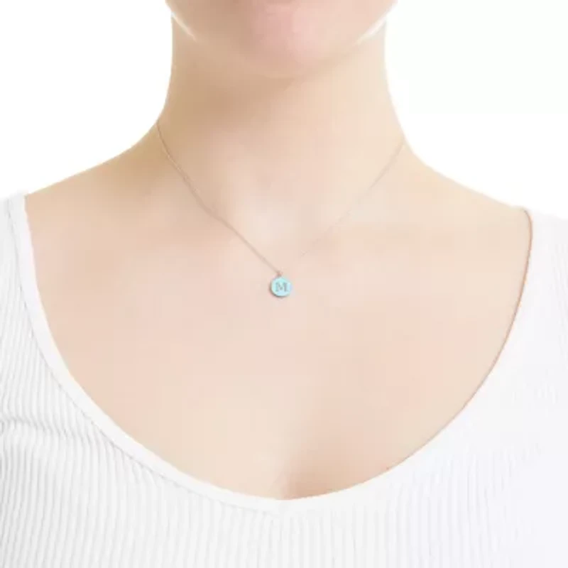 Sterling Silver 16in +2in Initial M Aqua Circle Pendant Necklace