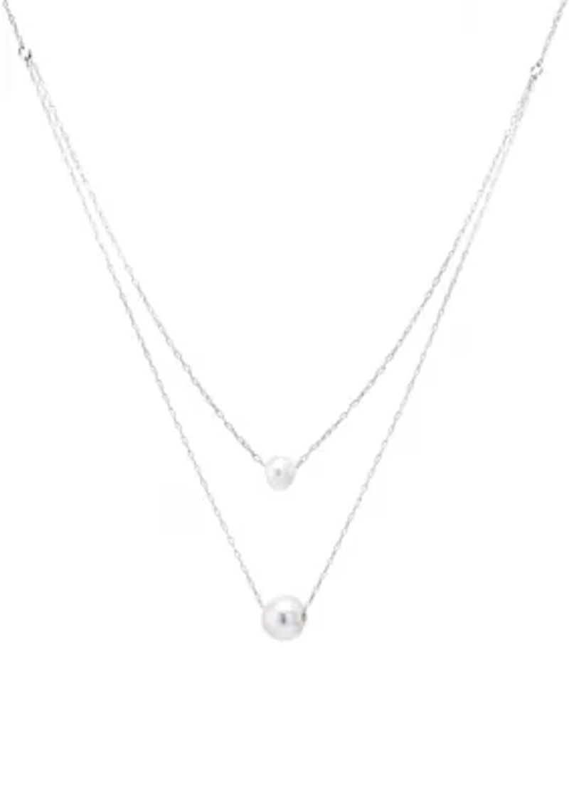 Sterling Silver 16"+ 2" Freshwater Pearl 2 Row Layered Necklace