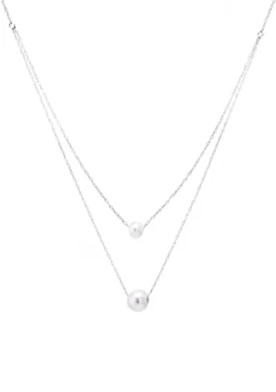 Sterling Silver 16"+ 2" Freshwater Pearl 2 Row Layered Necklace