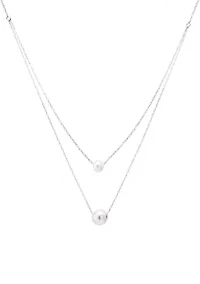 Sterling Silver 16"+ 2" Freshwater Pearl 2 Row Layered Necklace