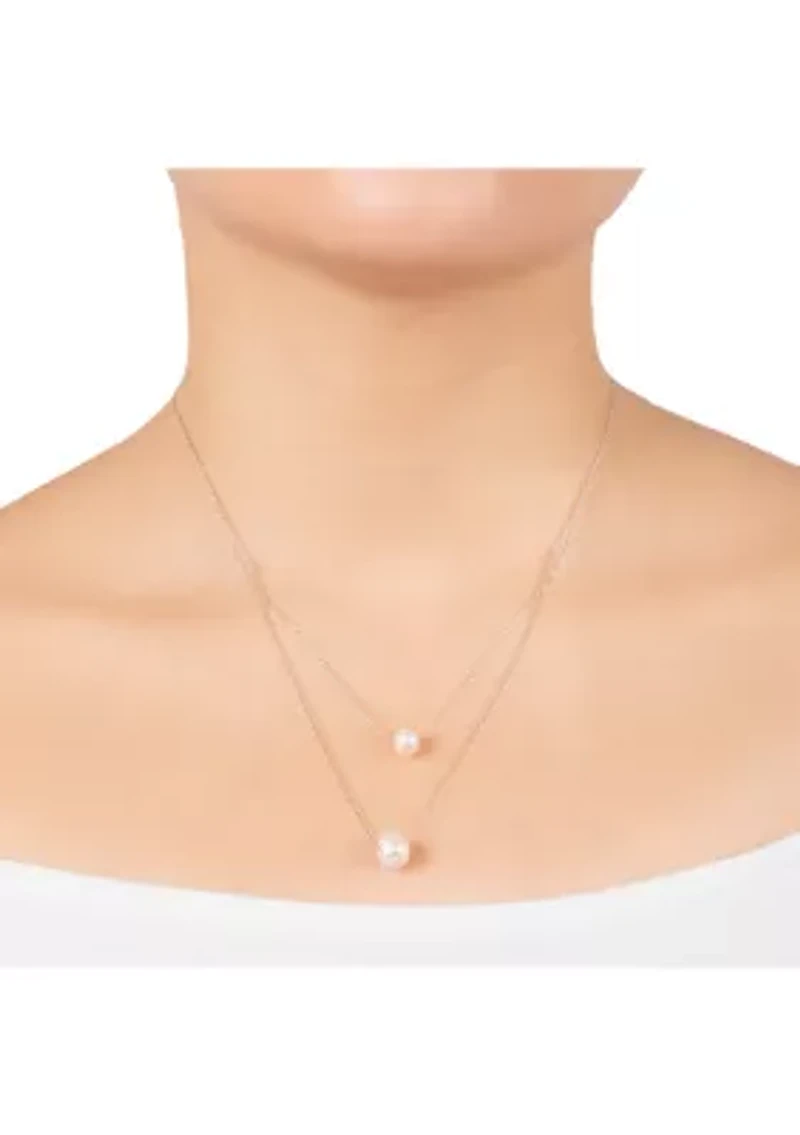 Sterling Silver 16"+ 2" Freshwater Pearl 2 Row Layered Necklace