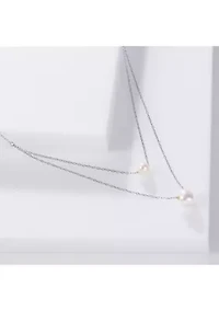Sterling Silver 16"+ 2" Freshwater Pearl 2 Row Layered Necklace