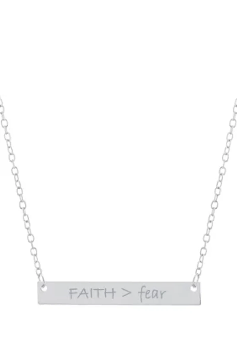 Sterling Silver "Faith > Fear" Bar Necklace