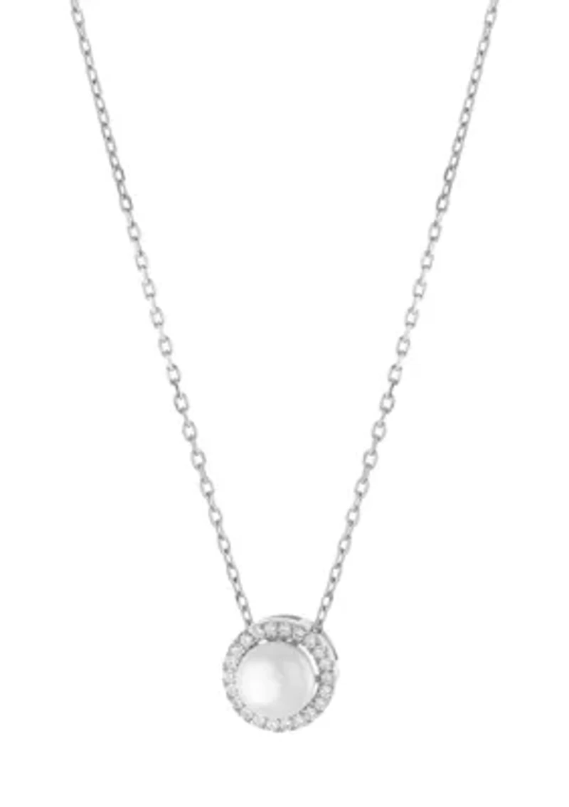 Sterling Silver 16 Inch + 2 Inch Freshwater Pearl with Cubic Zirconia Pendant Necklace